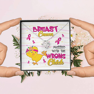 Pink Ribbon Breast Cancer Messed with the Wrong Chick Love Knot Pendant Necklace Gifts