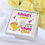 Pink Ribbon Breast Cancer Messed with the Wrong Chick Love Knot Pendant Necklace Gifts
