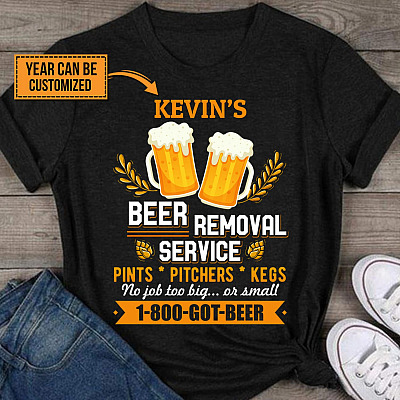 Personalized Name Beer Removal Service Funny T-Shirt - V-Neck Shirt