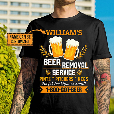 Alternative view of Personalized Name Beer Removal Service Funny T-Shirt - V-Neck Shirt