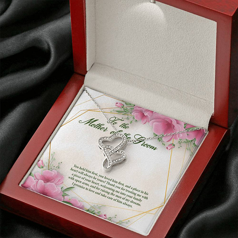 To The Mother Of The Groom You Held Him First Double Hearts Pendant Necklace - Mother In Law Necklace