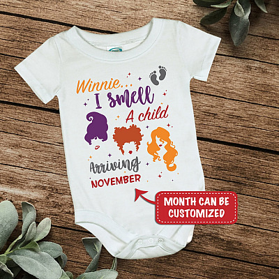 Personalized Winnie I Smell a Child Arriving Custom Date Baby Onesie - Baby Toddlers Bodysuit