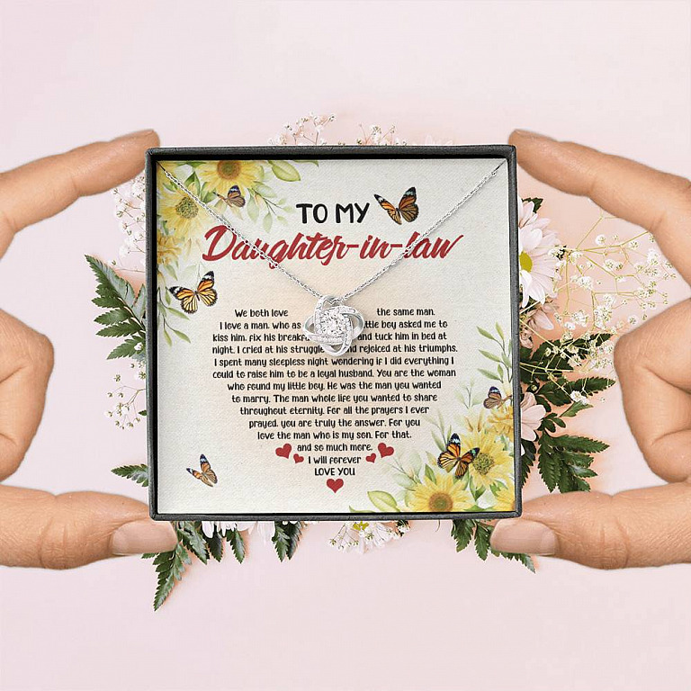 To My Daughter In Law We Both Love The Same Man Love Knot Necklace - Wedding Gifts From Mother In Law