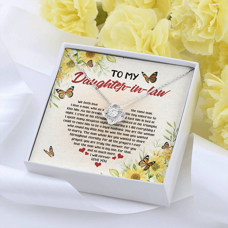 To My Daughter In Law We Both Love The Same Man Love Knot Necklace - Wedding Gifts From Mother In Law