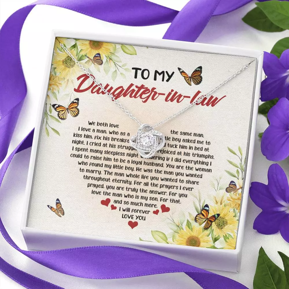 To My Daughter In Law We Both Love The Same Man Love Knot Necklace - Wedding Gifts From Mother In Law