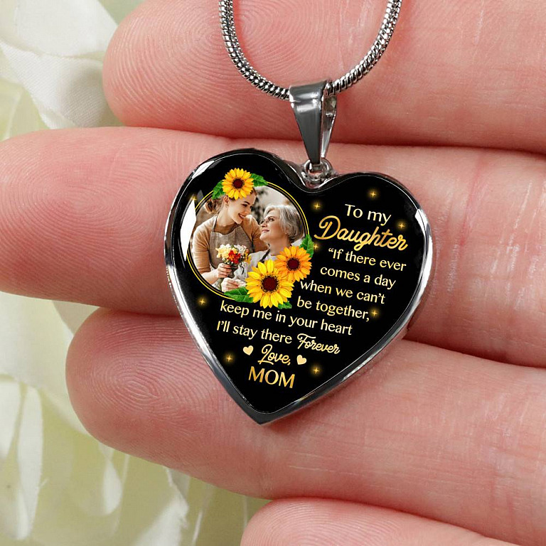 Personalized Photo To My Daughter I Will Stay In Your Heart Forever Heart Pendant Necklace - Custom Photo Gift For Daughter