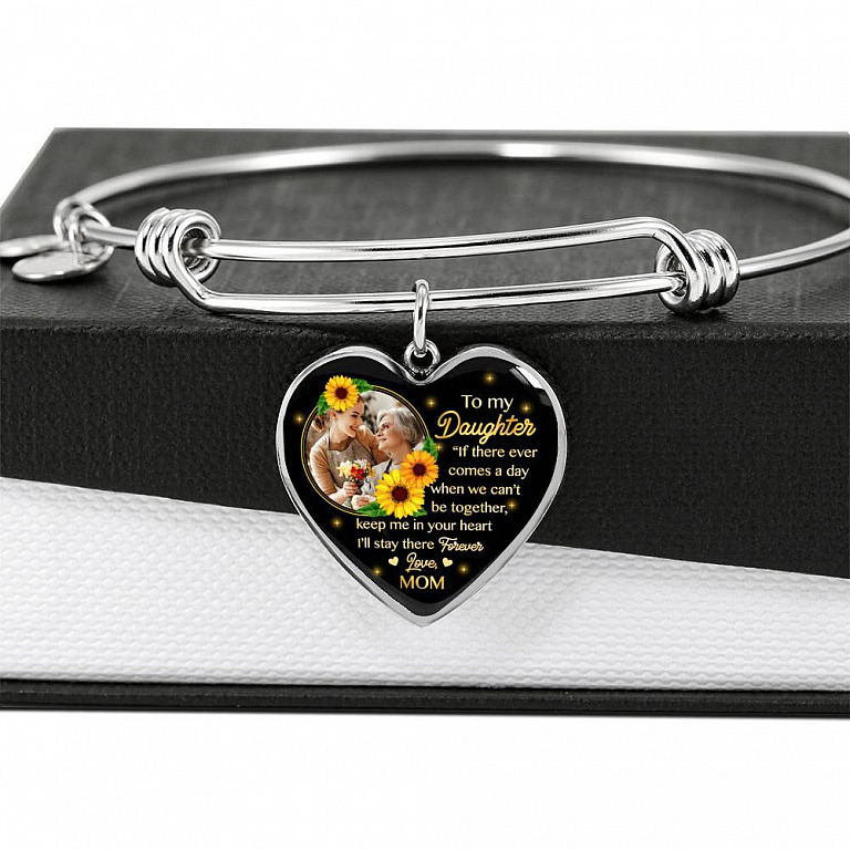 Personalized Photo To My Daughter I Will Stay In Your Heart Forever Heart Pendant Necklace - Custom Photo Gift For Daughter