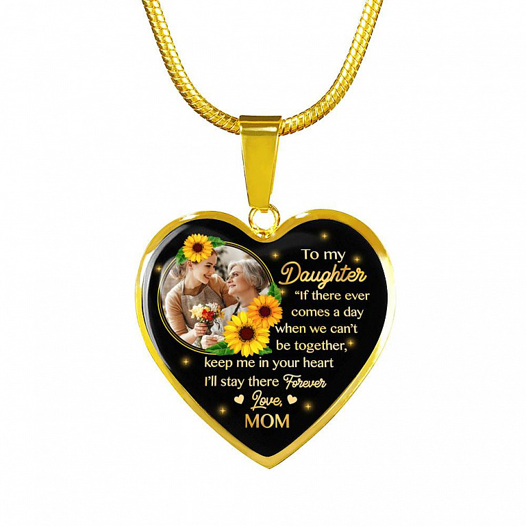 Personalized Photo To My Daughter I Will Stay In Your Heart Forever Heart Pendant Necklace - Custom Photo Gift For Daughter