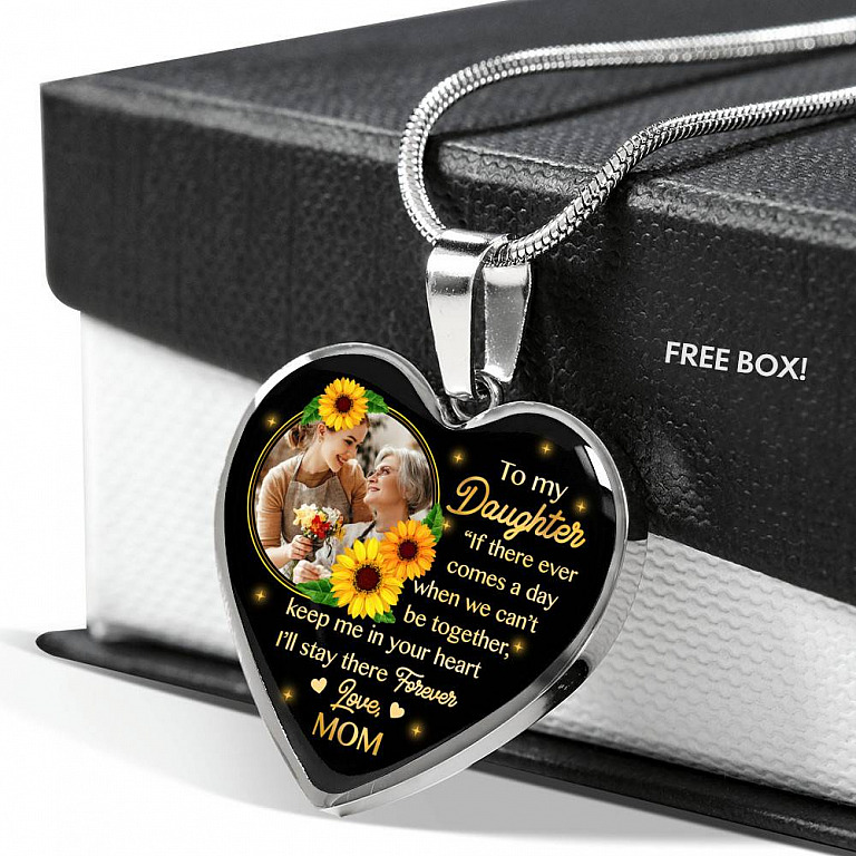Personalized Photo To My Daughter I Will Stay In Your Heart Forever Heart Pendant Necklace - Custom Photo Gift For Daughter