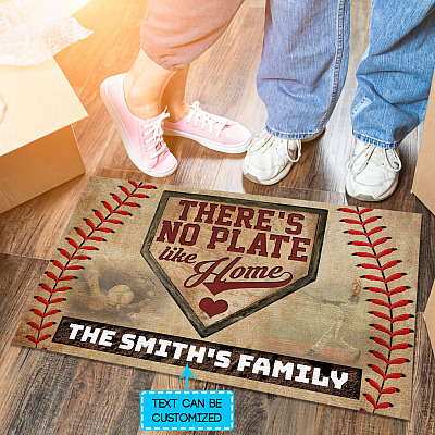 Personalized There's No Plate Like Home Baseball House Doormat - Baseball Lover Outdoor Indoor Doormat
