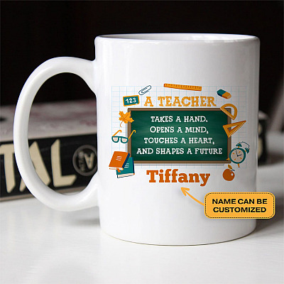 Personalized Takes a Hand Opens a Mind Teacher Ceramic Coffee Mug - Beer Stein - Color Changing Mug