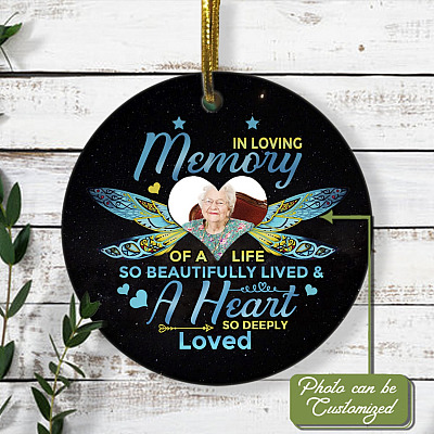 Personalized Photo In Loving Memory Of A Life So Beautiful Lived Decorative Christmas Flat Circle Ornament