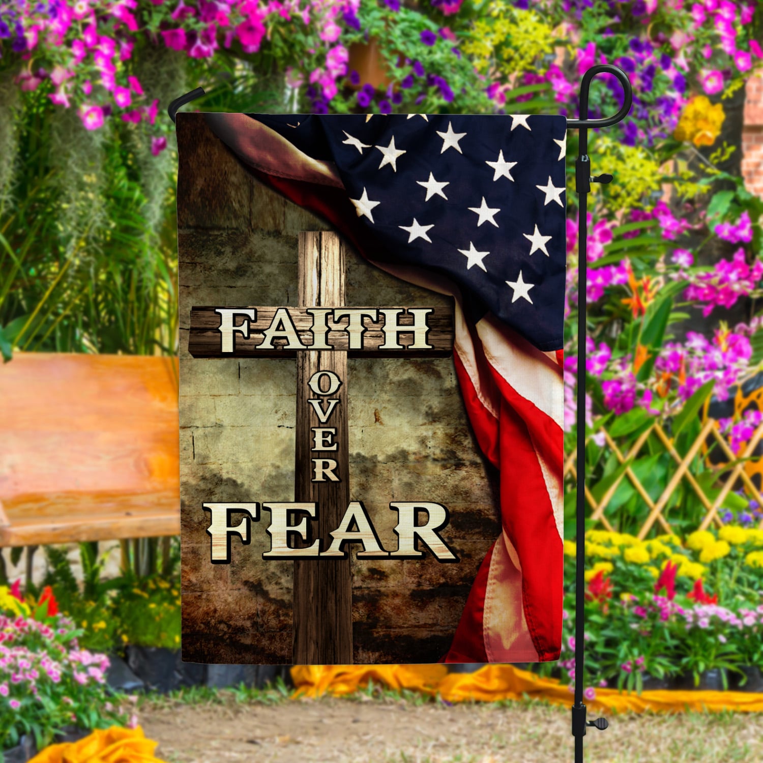 6. Faith Over Fear_A(4) Garden Flag Mockup 4