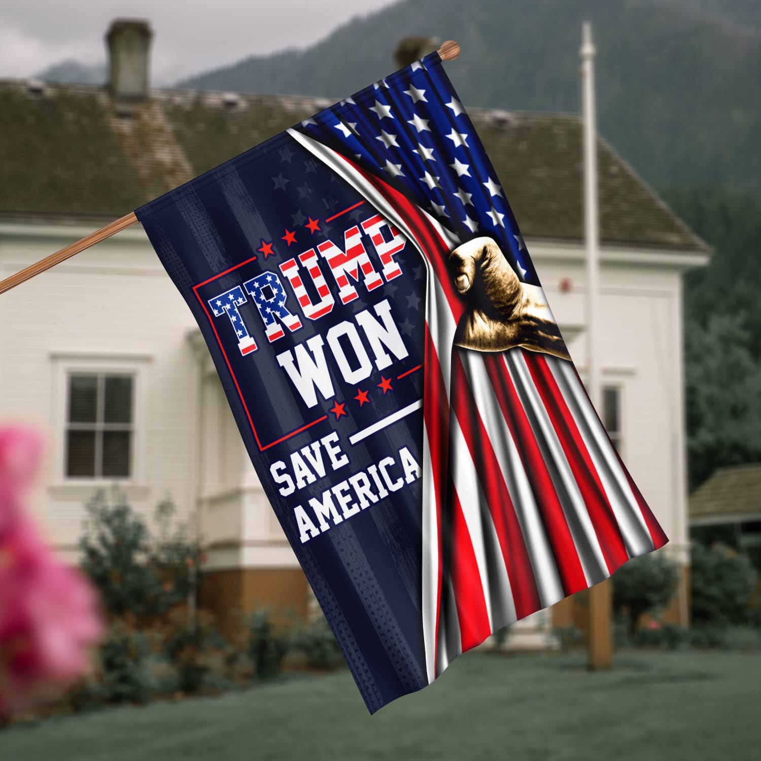 8. Trump Won House Flag Mockup 4