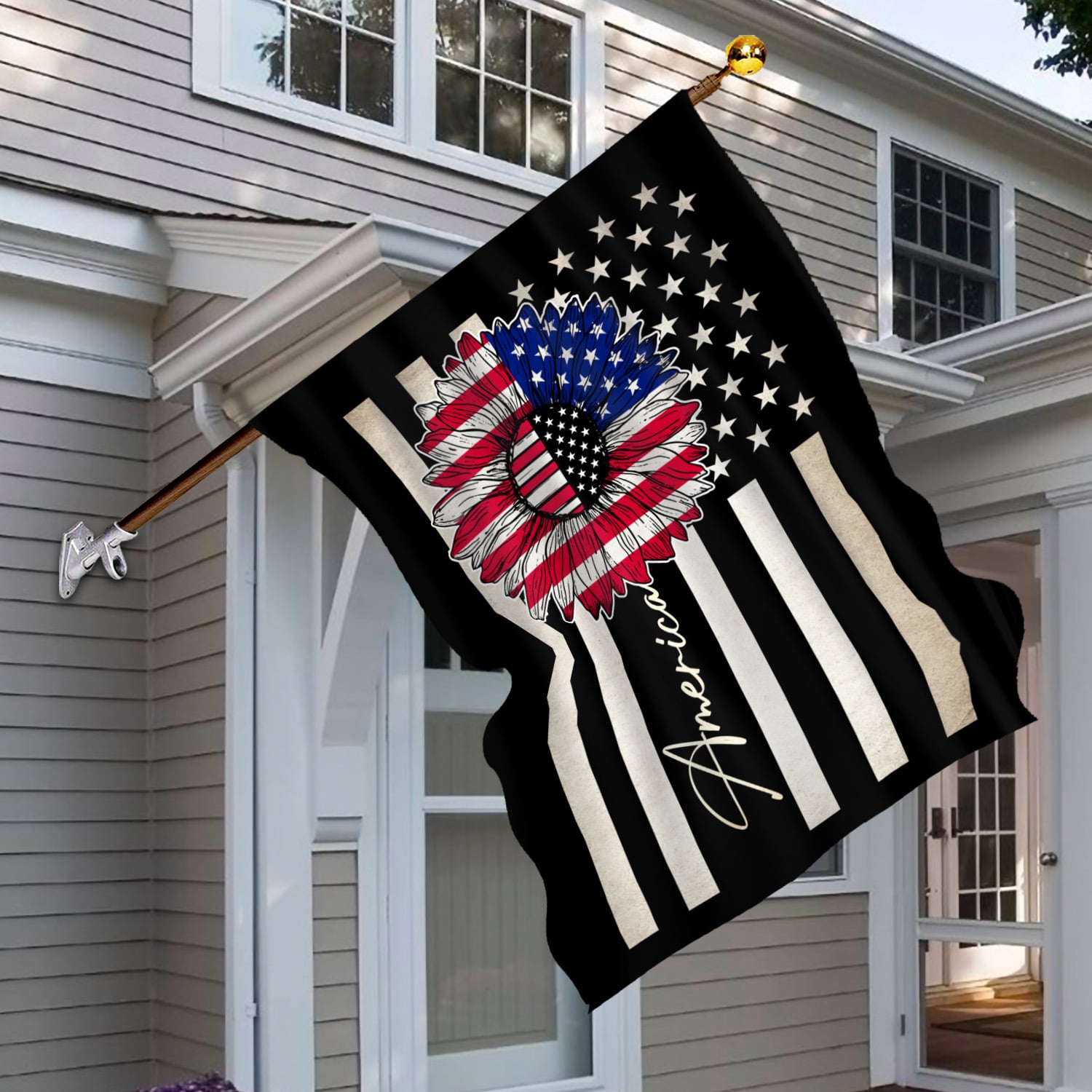 2. America Sunflower Flag(4) House Flag Mockup 6