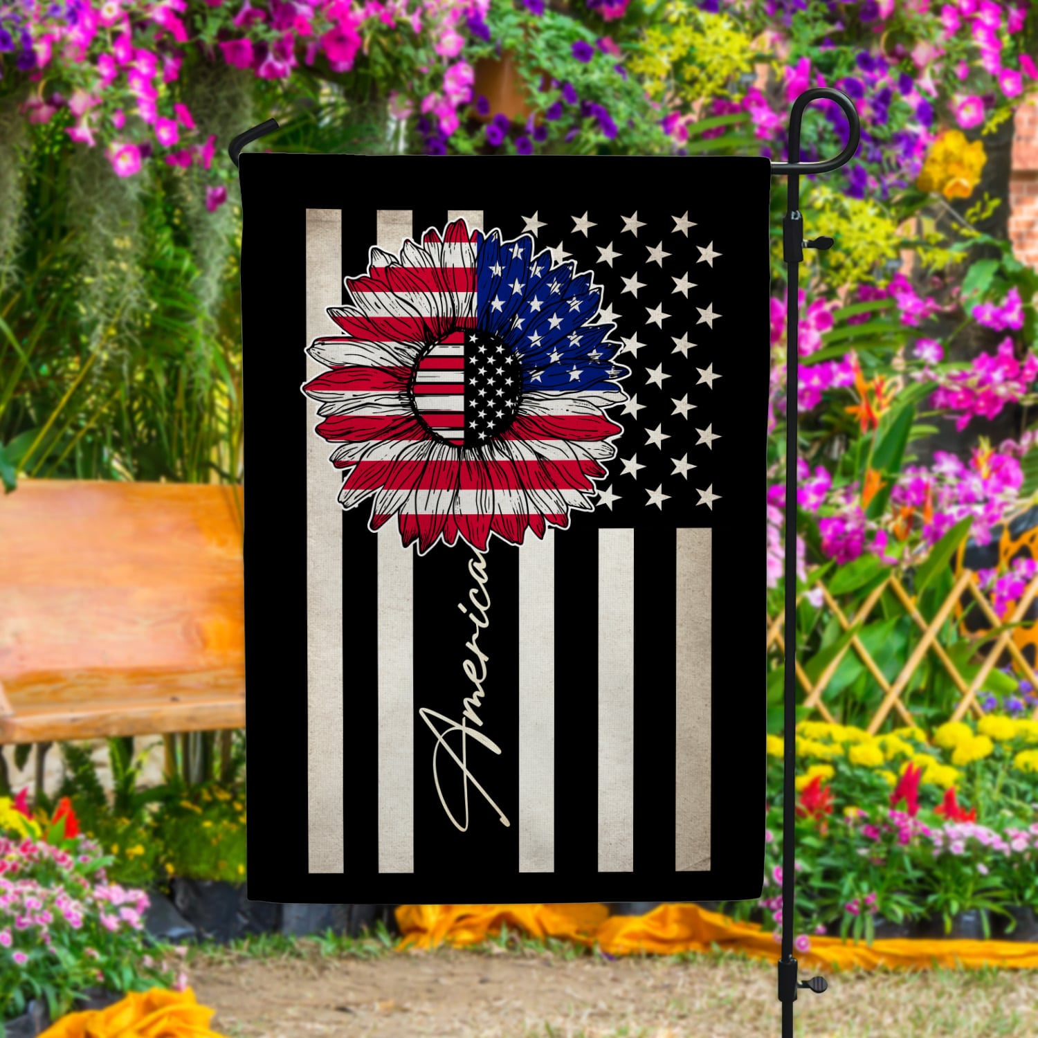2. America Sunflower Flag(4) Garden Flag Mockup 4