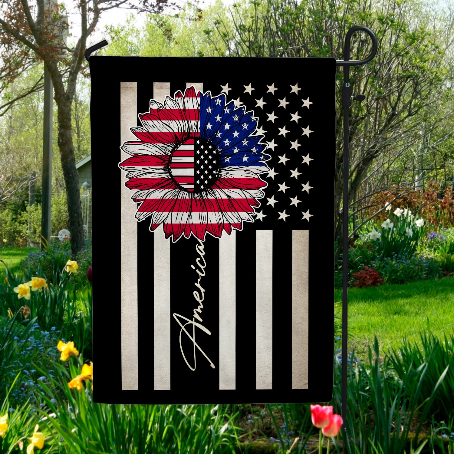 2. America Sunflower Flag(4) Garden Flag Mockup 5