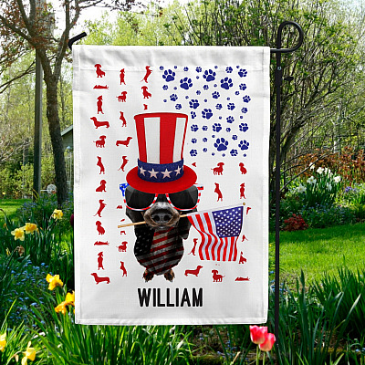 Proud American Flag 4th Of July Dachshund Doxie Outdoor Garden House Flag - Funny Dachshund Wiener Dog Flag