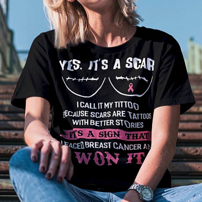 Alternative view of Yes It's A Scar I Call It My Tittoo I Faced Breast Cancer And Won It T-Shirt - V-Neck - Breast Cancer Awareness Shirt