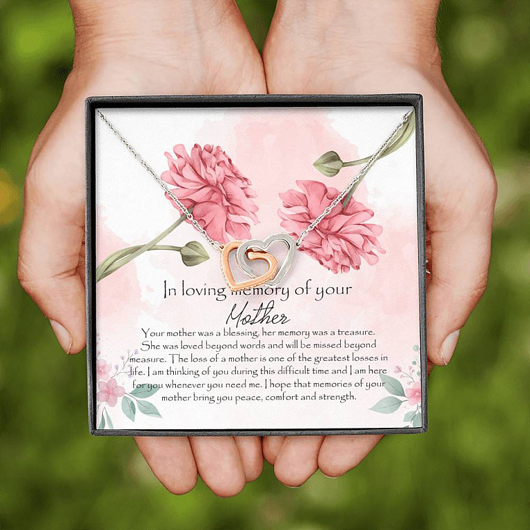 In Loving Memory Mother Interlocking Hearts Pendant Necklace - Gift For Loss Of Mother
