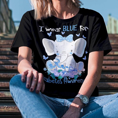 Alternative view of I Wear Blue For Diabetes Awareness Cute Elephant T-Shirt - V-Neck Tee - Diabetes Awareness Shirt