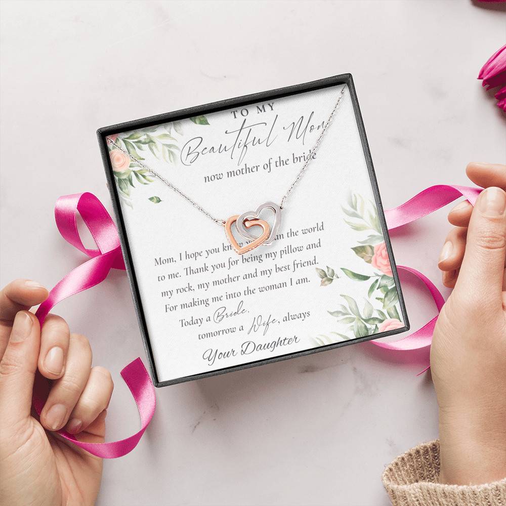 To My Beautiful Mom Now Mother Of The Bride Interlocking Hearts Pendant Necklace - Mom Wedding Gifts From Daughter To My Beautiful Mom Now Mother Of The Bride Interlocking Hearts Pendant Necklace - Mom Wedding Gifts From Daughter