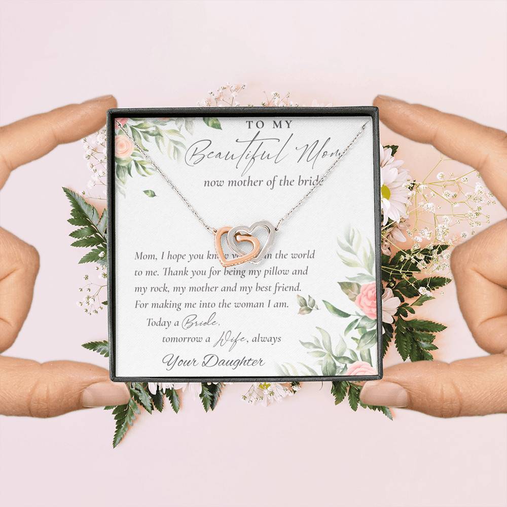 To My Beautiful Mom Now Mother Of The Bride Interlocking Hearts Pendant Necklace - Mom Wedding Gifts From Daughter To My Beautiful Mom Now Mother Of The Bride Interlocking Hearts Pendant Necklace - Mom Wedding Gifts From Daughter