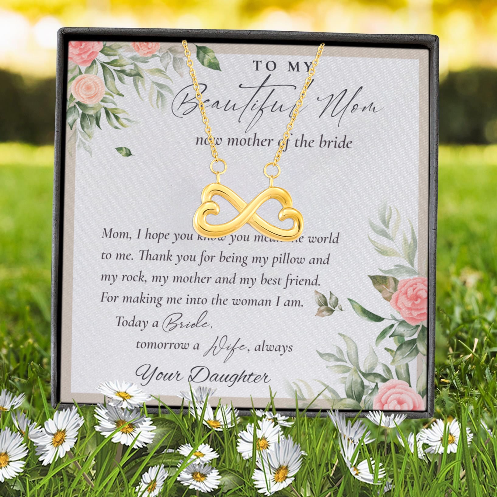 11VT. To My Beautiful Mom Mother Of Bride Infinity Heart Necklace (Gold) 7