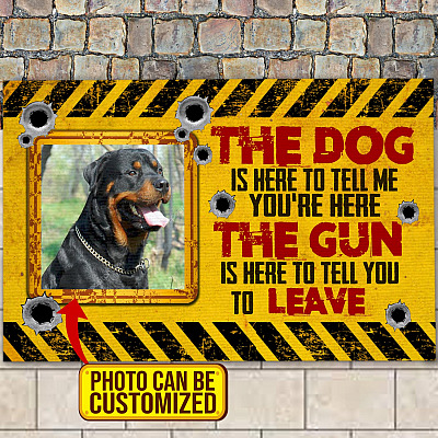 Custom Photo The Dog Is Here To Tell Me You're Here The Gun Is Here To Tell You To Leave Outdoor House Doormat