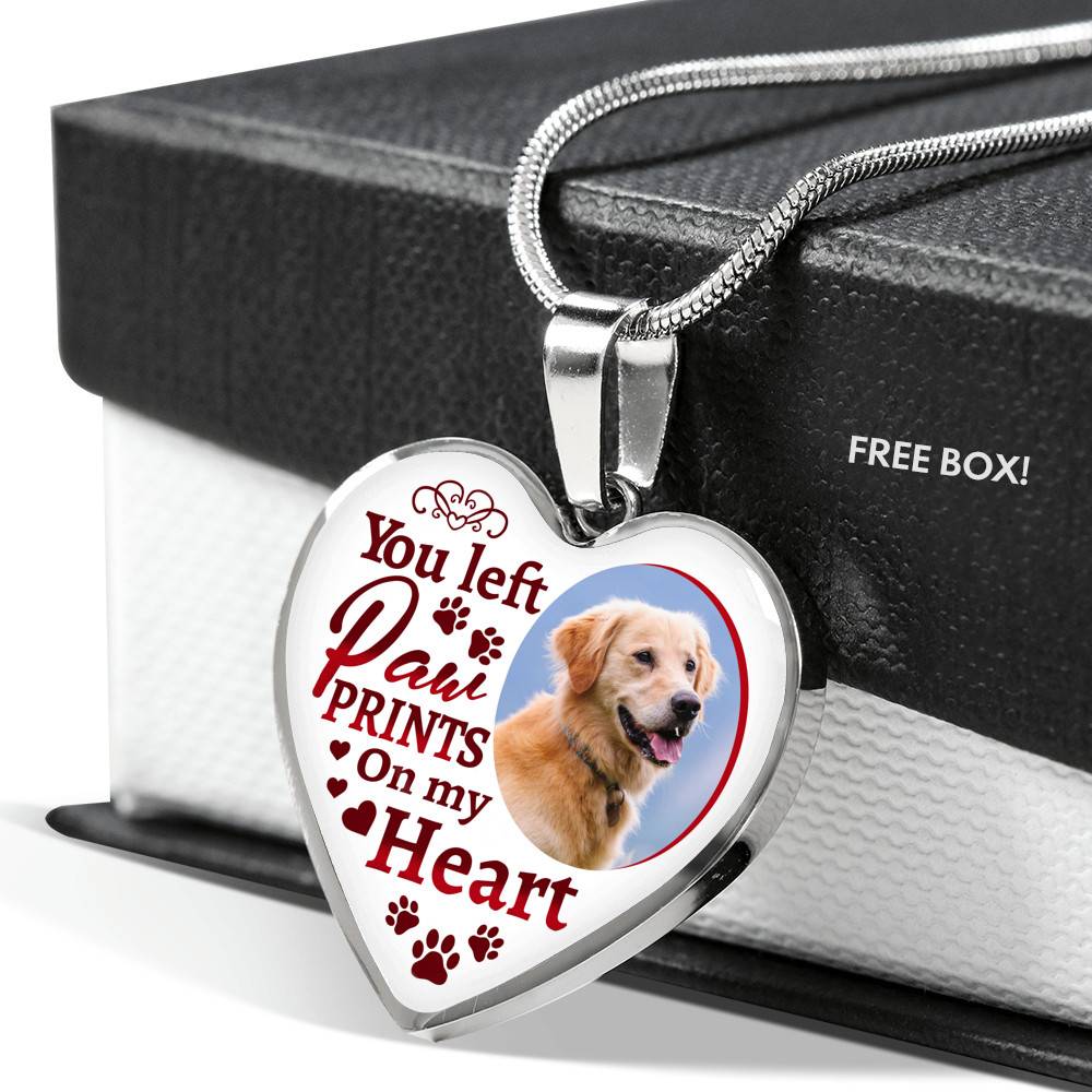 Personalized Custom Photo You Left Paw Prints On My Heart Dog Pet Memorial Heart Pendant Necklace - Bangle