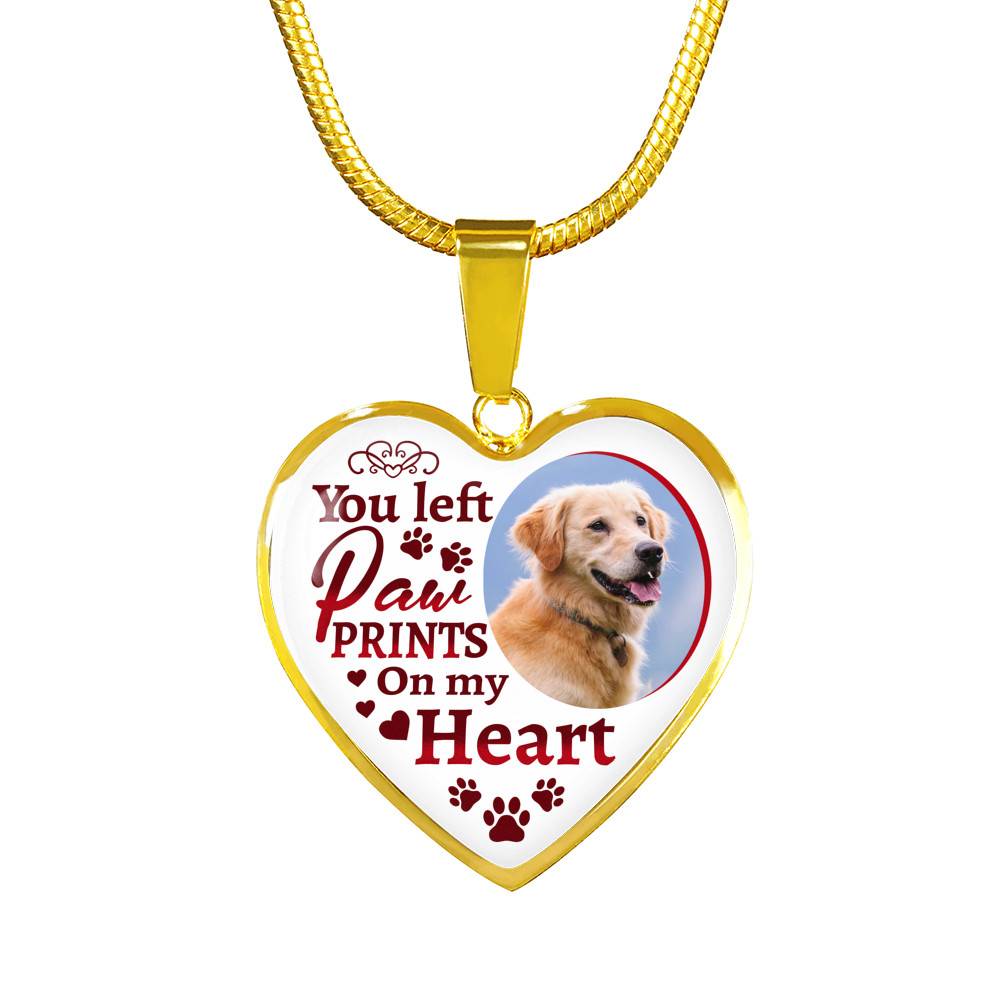 Personalized Custom Photo You Left Paw Prints On My Heart Dog Pet Memorial Heart Pendant Necklace - Bangle