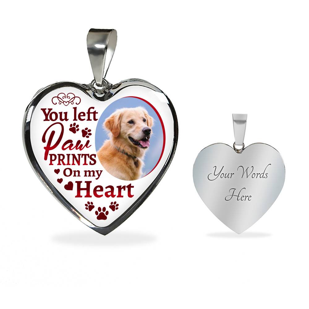Personalized Custom Photo You Left Paw Prints On My Heart Dog Pet Memorial Heart Pendant Necklace - Bangle