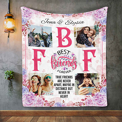 Alternative view of Personalized Photo Best Friends BFF Blanket - True Friends Are Never Apart Fleece Blanket - Mink Blanket