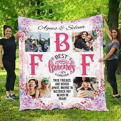 Personalized Photo Best Friends BFF Blanket - True Friends Are Never Apart Fleece Blanket - Mink Blanket