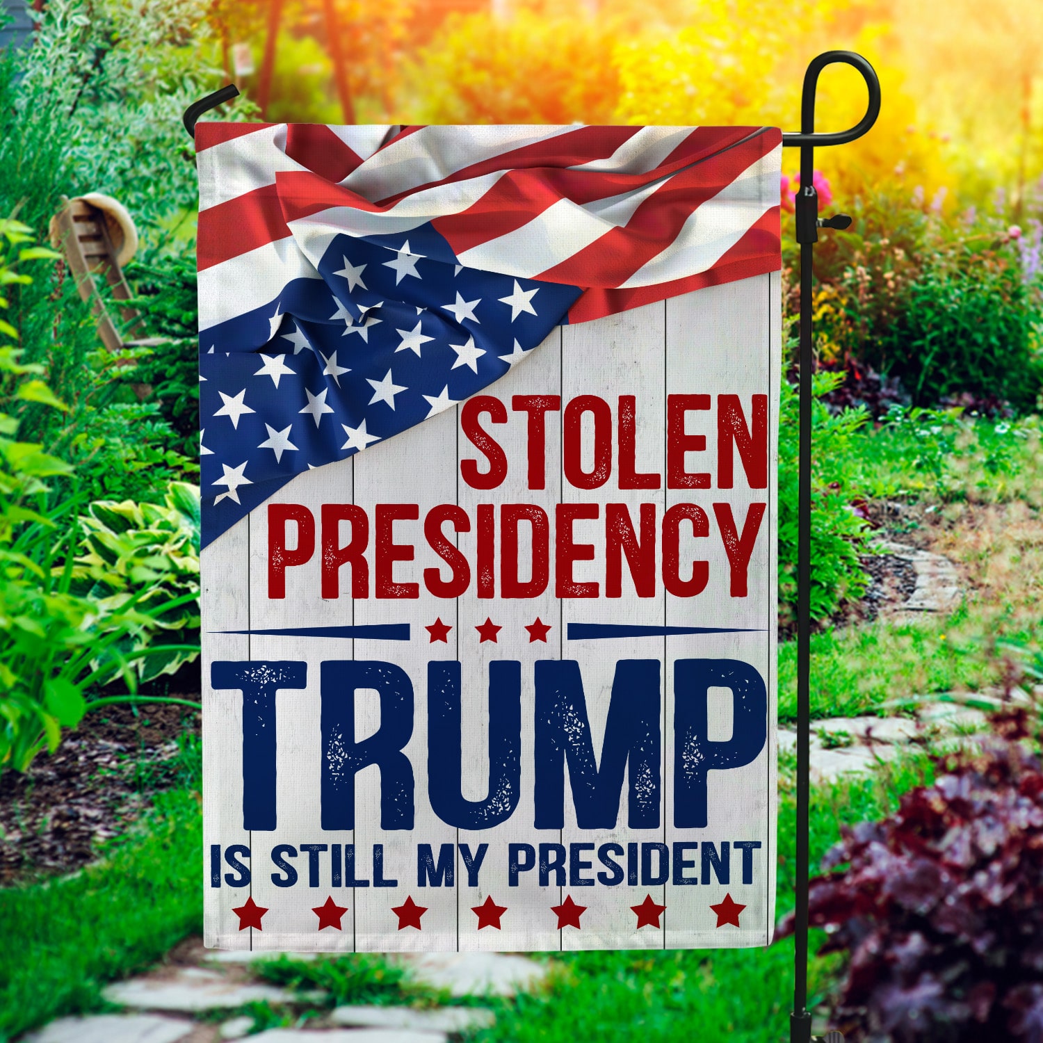 4HP. Stolen Presidency Garden Flag Mockup 1