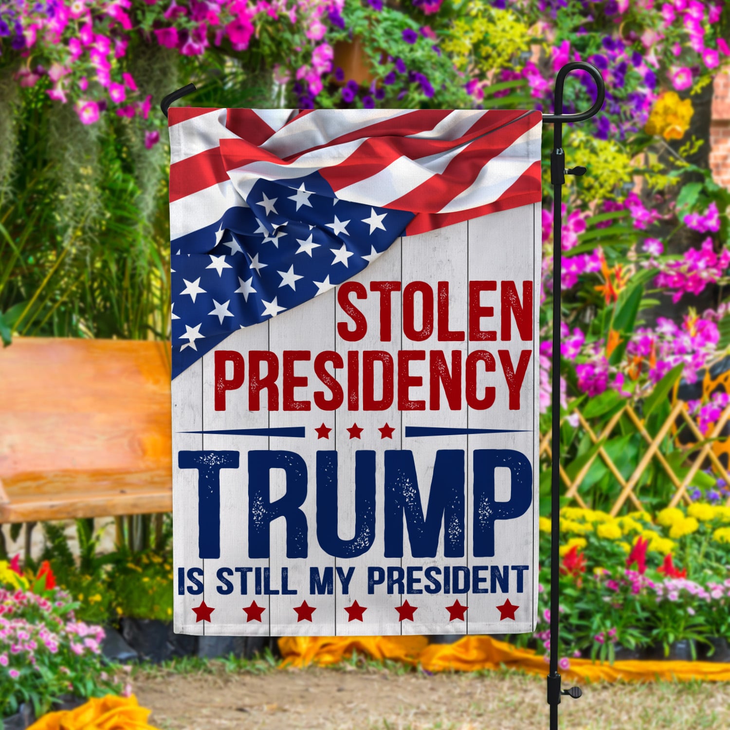 4HP. Stolen Presidency Garden Flag Mockup 4