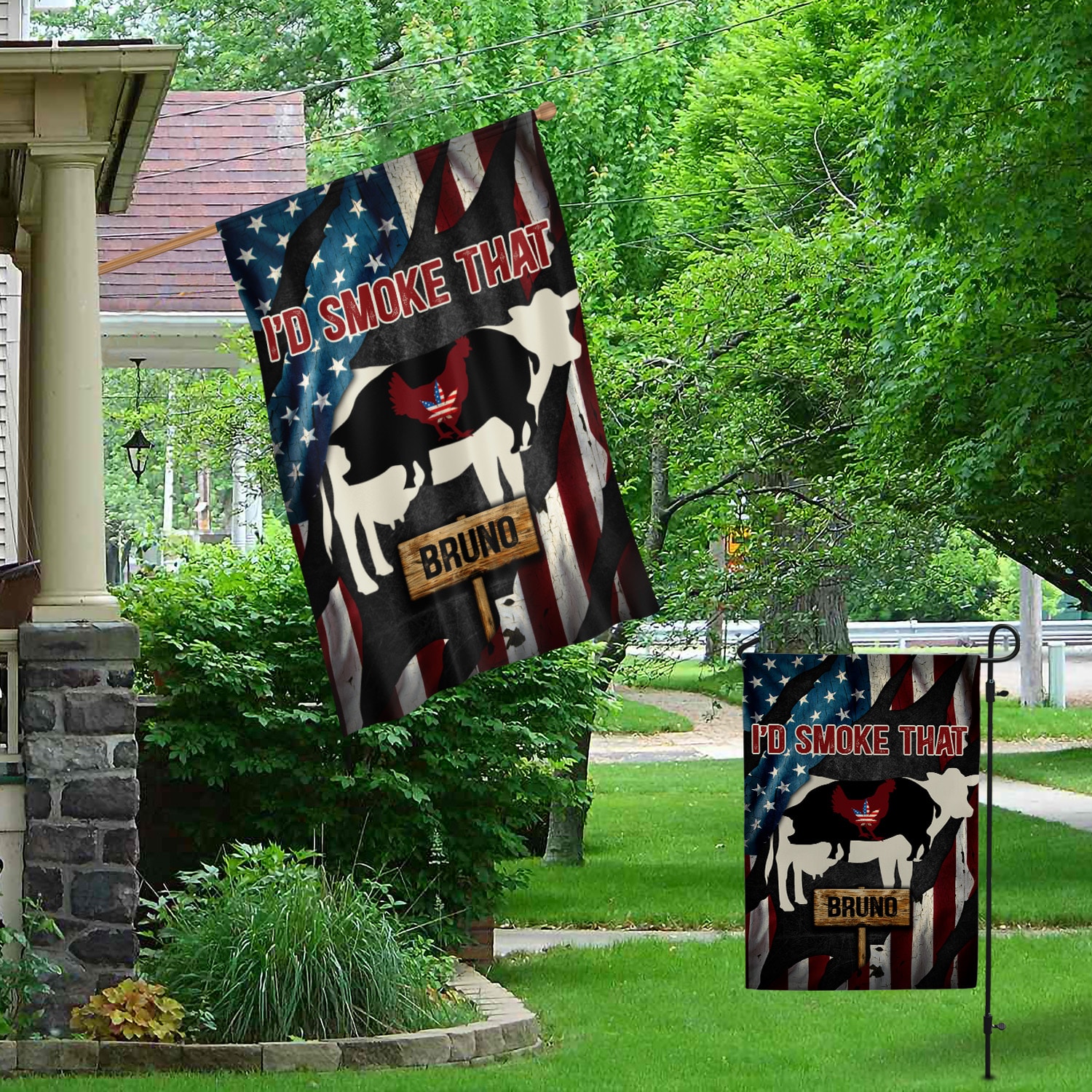 5KT. Weed I'd Smoke That American Flag Sample Design Garden & House Mockup 1