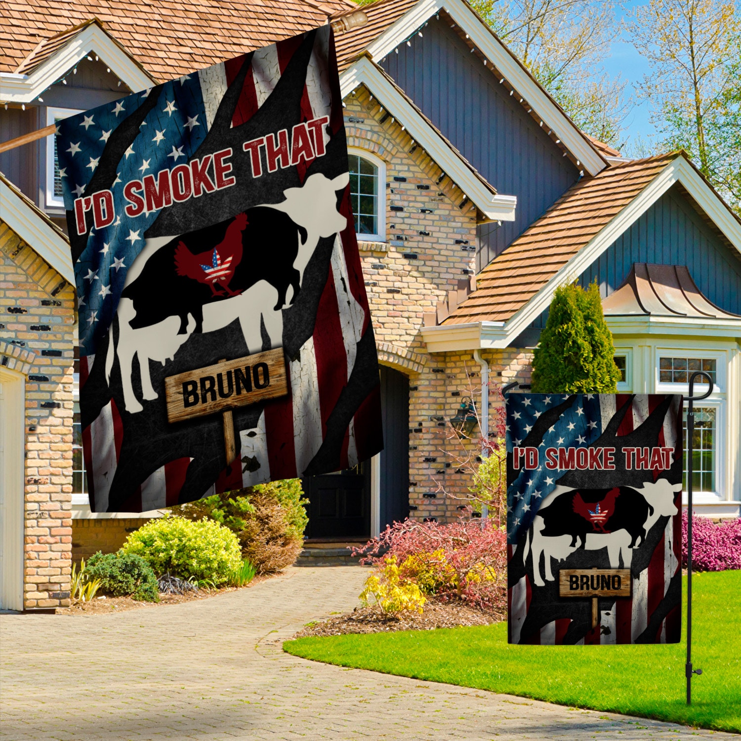 5KT. Weed I'd Smoke That American Flag Sample Design Garden & House Mockup 3