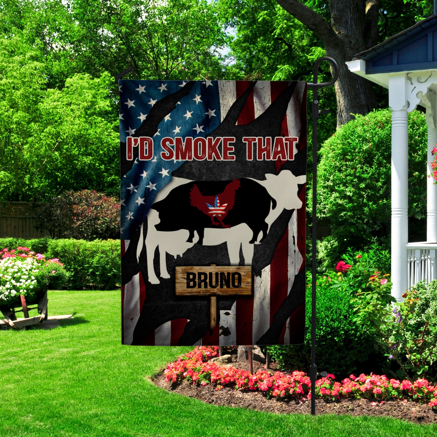 5KT. Weed I'd Smoke That American Flag Sample Design Garden Flag Mockup 2