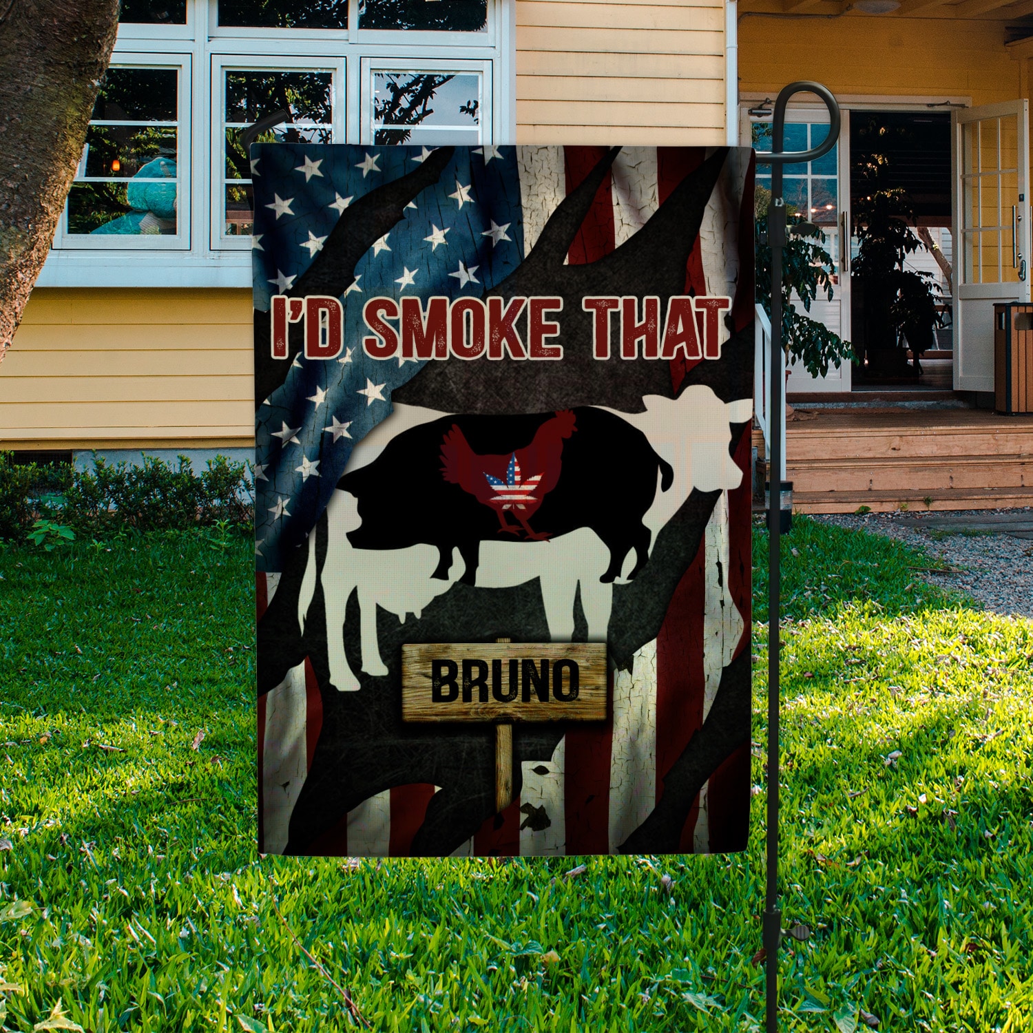 5KT. Weed I'd Smoke That American Flag Sample Design Garden Flag Mockup 3