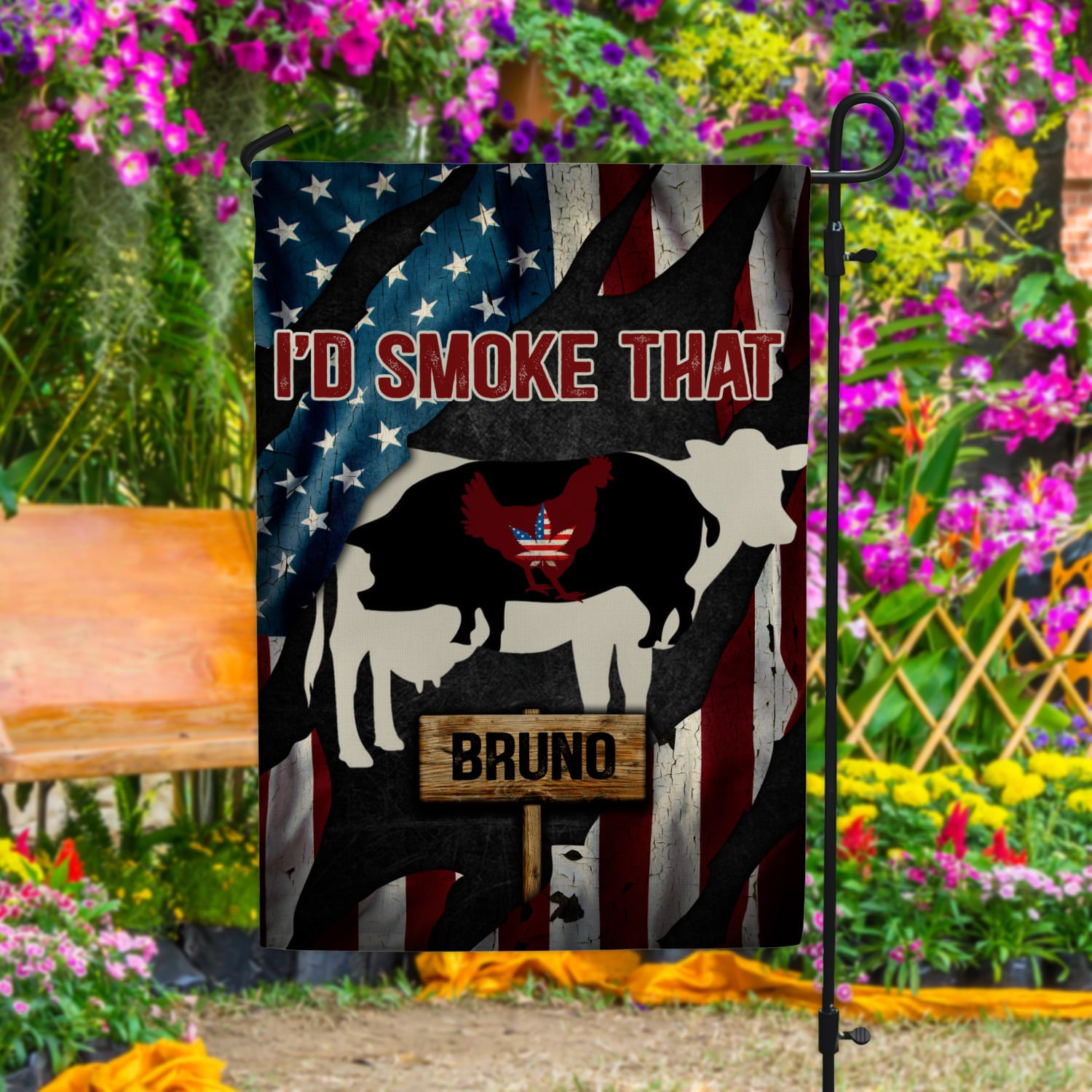5KT. Weed I'd Smoke That American Flag Sample Design Garden Flag Mockup 4