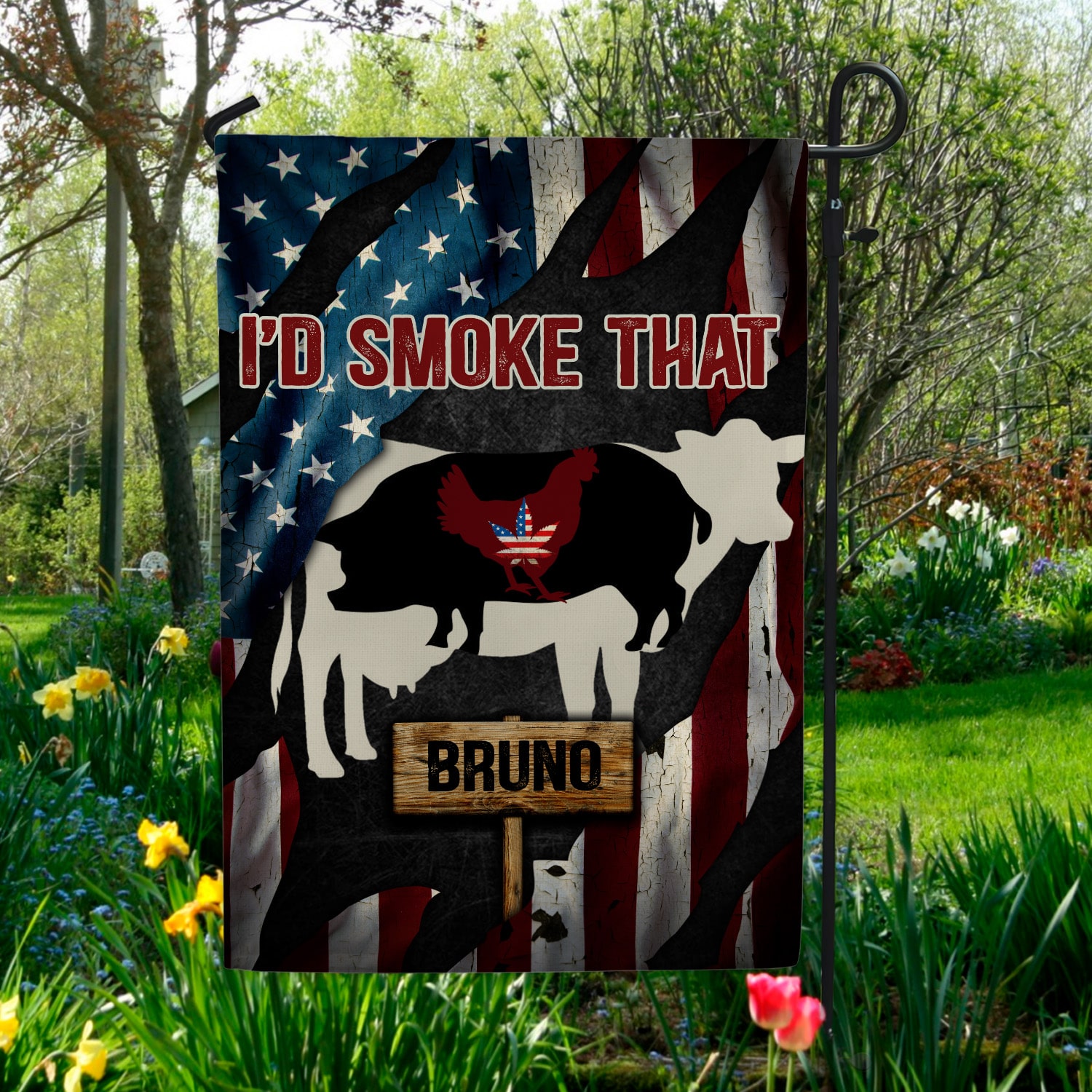 5KT. Weed I'd Smoke That American Flag Sample Design Garden Flag Mockup 5