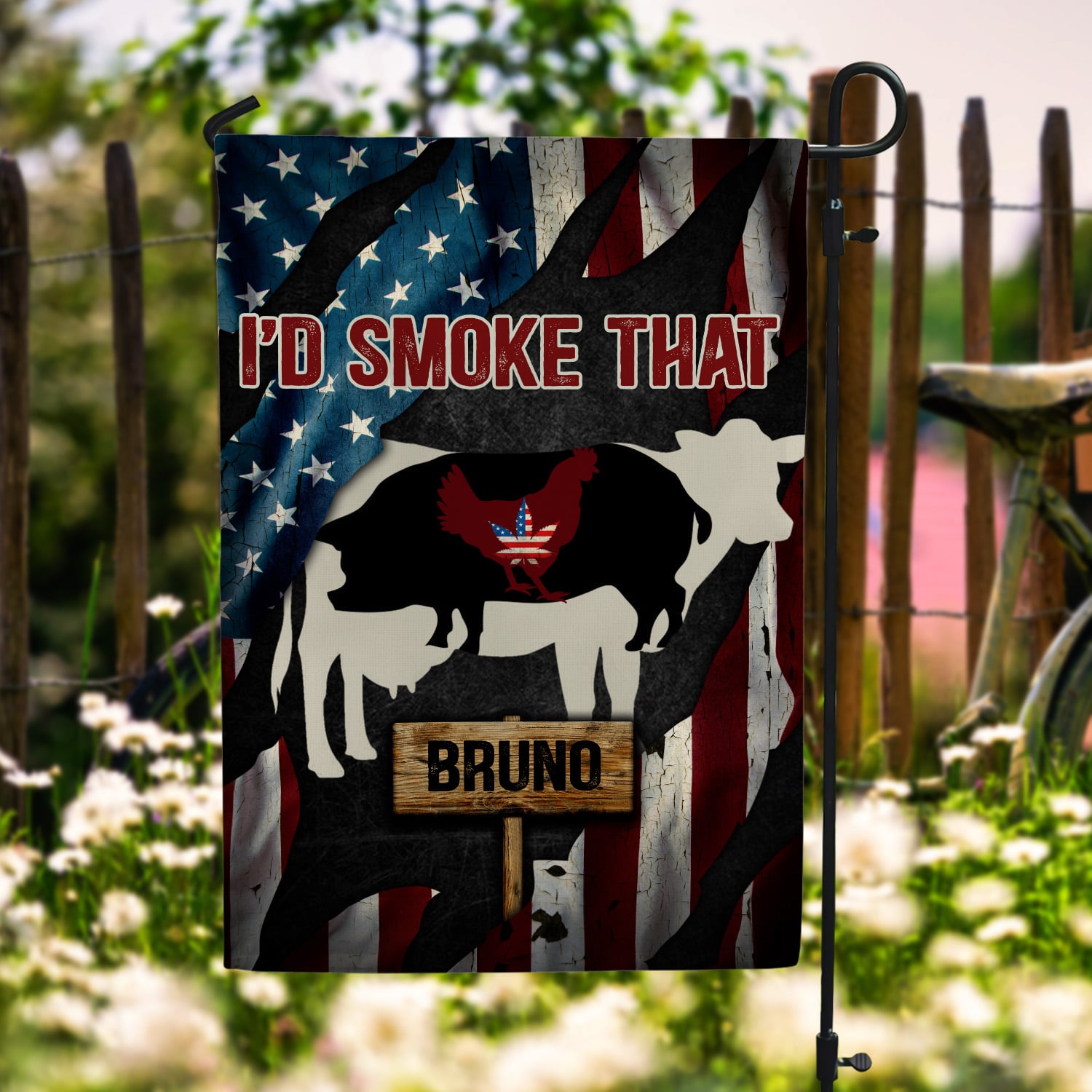5KT. Weed I'd Smoke That American Flag Sample Design Garden Flag Mockup 6