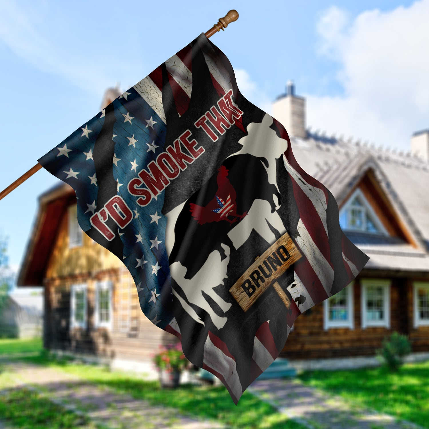 5KT. Weed I'd Smoke That American Flag Sample Design House Flag Mockup 5