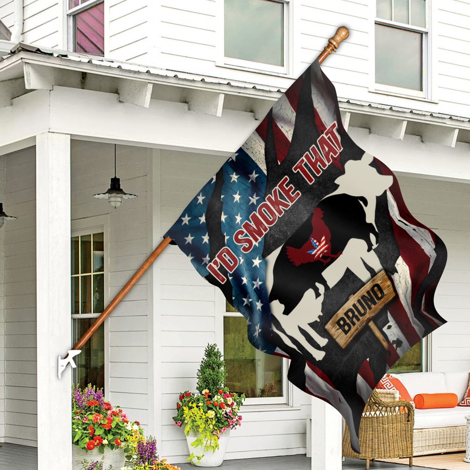 5KT. Weed I'd Smoke That American Flag Sample Design House Flag Mockup 7