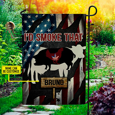 Personalized I'd Smoke That BBQ Grilling Party American 4th July Garden House Flag - 420 Smoker Lovers Flag