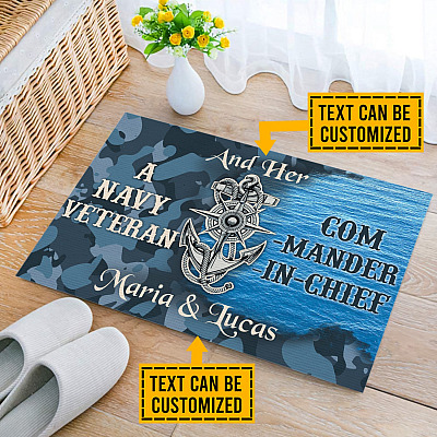 Personalized A Navy Veteran And His Her Commander-In-Chief Couple Welcome House Doormat - Veterans Day Gifts