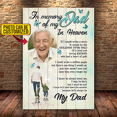 Alternative view of Personalized Photo In Memory Of My Dad In Heaven Framed Canvas - Unframed Poster - Memorial Dad Wall Art
