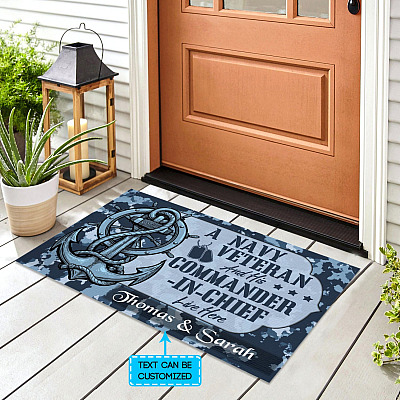 Alternative view of Personalized A Navy Veteran And His Commander-In-Chief Live Here House Doormat - Outdoor Indoor Doormat