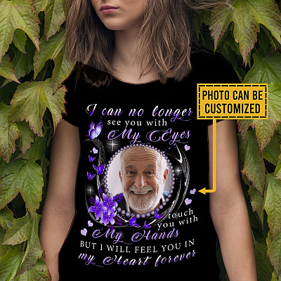 Alternative view of Personalized Photo I Can No Longer See You With My Eyes Touch You With My Hands Butterfly Memorial T-Shirt - V-Neck